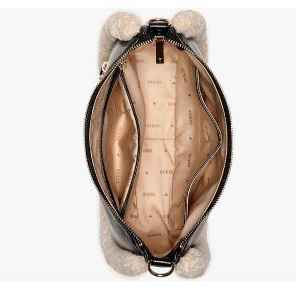 GUESS Davika crinkle faux-leather Sherpa trim hobo shoulder bag - Black - Picture 3 of 15